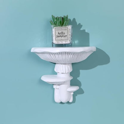 UITWMKTG 1 Pack Mushroom Shelves Floating Shelf Cottage Core Wall Decor Cute Hanging Shelf for Home Living Room Bedroom Kitchen Unique Wall Decor White