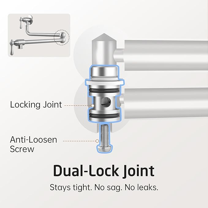 KES Upside Down Pot Filler Faucet with Heat-Resistant Cartridge, 26'' No Leak Over Stove Pot Filler Faucets Double Joints Swing Arm, No Lead, Wall Mount, 18/8 Stainless Steel, Brushed Nickel