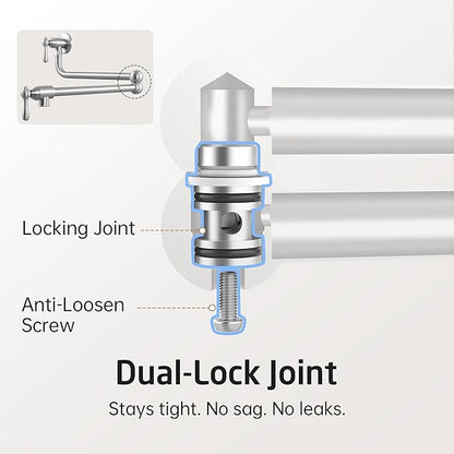 KES Upside Down Pot Filler Faucet with Heat-Resistant Cartridge, 26'' No Leak Over Stove Pot Filler Faucets Double Joints Swing Arm, No Lead, Wall Mount, 18/8 Stainless Steel, Brushed Nickel
