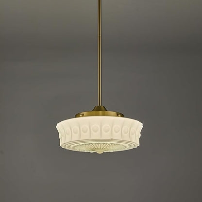 FCTWAKS Schoolhouse Pendant Fixtures, 14" Mid Century Modern Brass Gold Milk Green Glass Pendant Light, Adjustable Height, Vintage Ceiling Hanging Lighting for Dining Room,Hallway,Kitchen Island