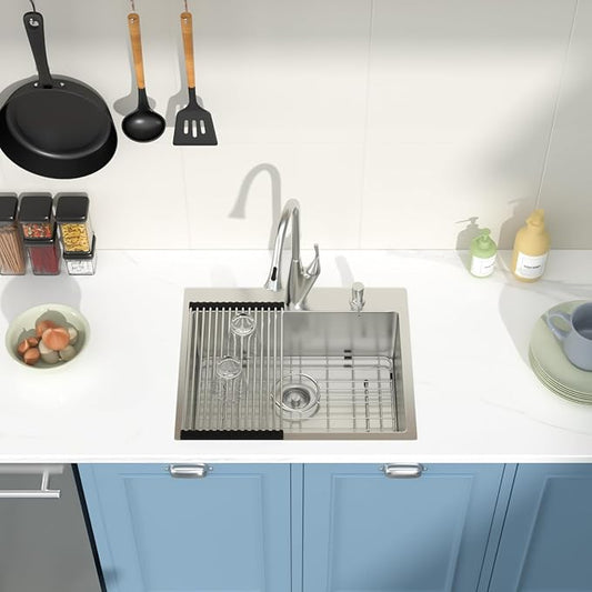 Drop in Bar Sink 22x18 Inch 16 Gauge Stainless Steel Handmade Topmount Kitchen Sink Single Bowl - 8 Inches Deep