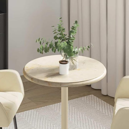 Cream Marble Table Top 19.7" Round Polished Natural Stone Surface, Easy Clean Heat Resistant Coffee or Dining Slab for Kitchen, Living Room and Patio