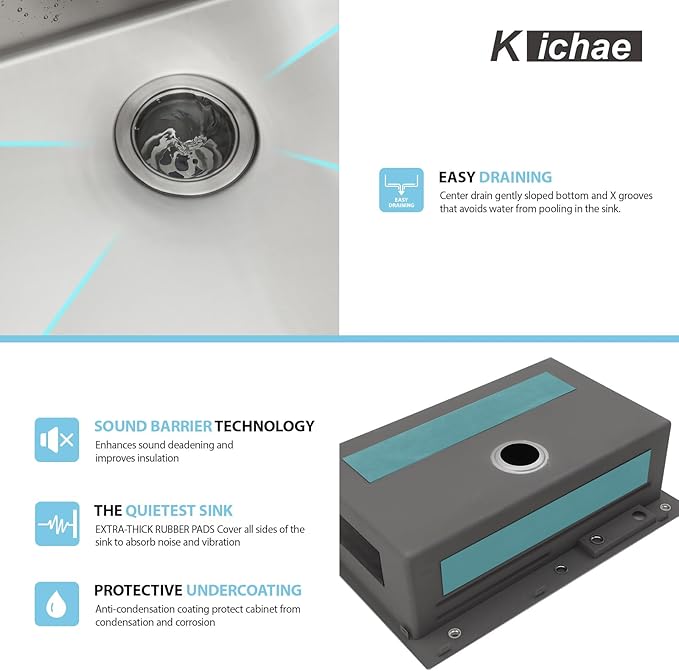 Kichae Waterfall Kitchen Sink Drop In - Kitchen Sink 33x22 Drop In Waterfall with Hot & Cold Water Stainless Steel 16 Gauge Workstation Sinks Handmade Single Bowl with Faucet Combo & Glass Rinser