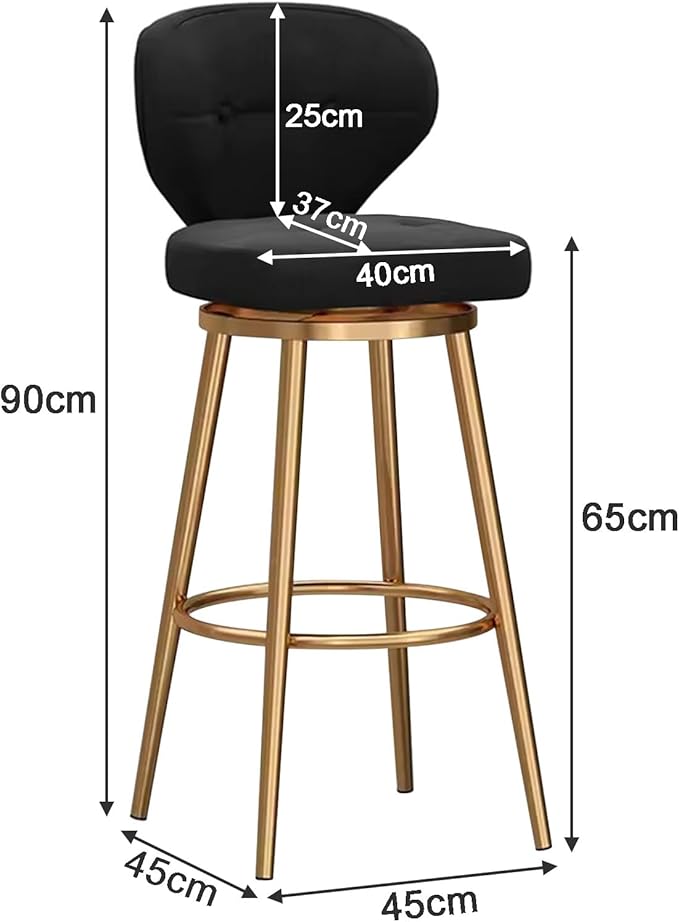 Counter Height stools Set of 2, 360° s with Back and Footrest, Thickened Upholstered Cushion, Tall Chairs for Kitchen Island, Dining Room, Home, Cafe,Black-Sitting Height 65cm