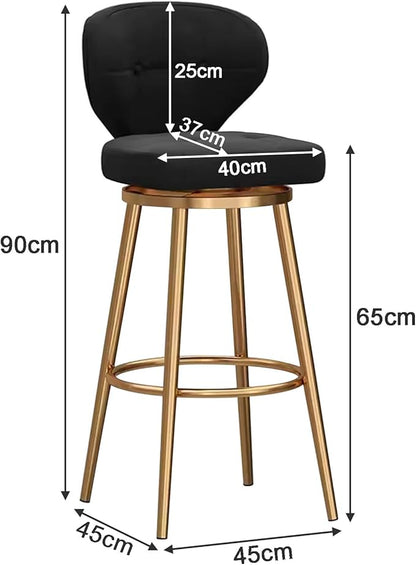 Counter Height stools Set of 2, 360° s with Back and Footrest, Thickened Upholstered Cushion, Tall Chairs for Kitchen Island, Dining Room, Home, Cafe,Black-Sitting Height 65cm