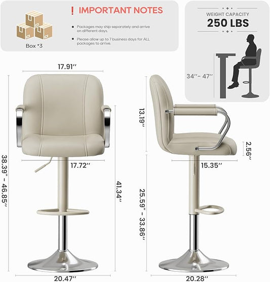 MALOL Set of 6 Beige Counter Chairs with Backs – Adjustable Swivel High Chairs for Kitchen Island, Modern Seating, Taburetes para Barra de Cocina, Island Stools for Dining & Home Bar