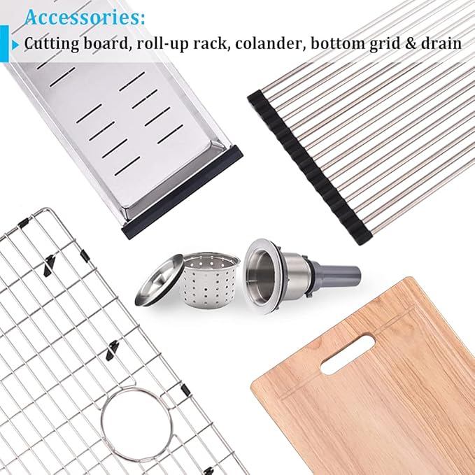 30 Inch Drop In Kitchen Sink, 30x22 Single Bowl Stainless Steel Kitchen Sink Drop in Workstation 16 Gauge Handmade with Cutting Board