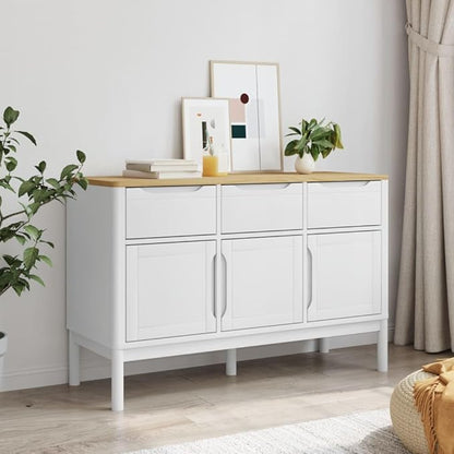 White Solid Pine Sideboard Buffet Cabinet 44.9 x 29.1 in, Modern Matte Console Credenza with 2 Drawers & 3 Doors, Versatile Bar Storage Furniture for Living Room Dining Kitchen