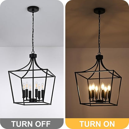 6-Light Farmhouse Dining Room Cage Chandelier, Black Ceiling Pendant Light Fixture Height Adjustable for Kitchen Island Over Table, E12 Bulb Base