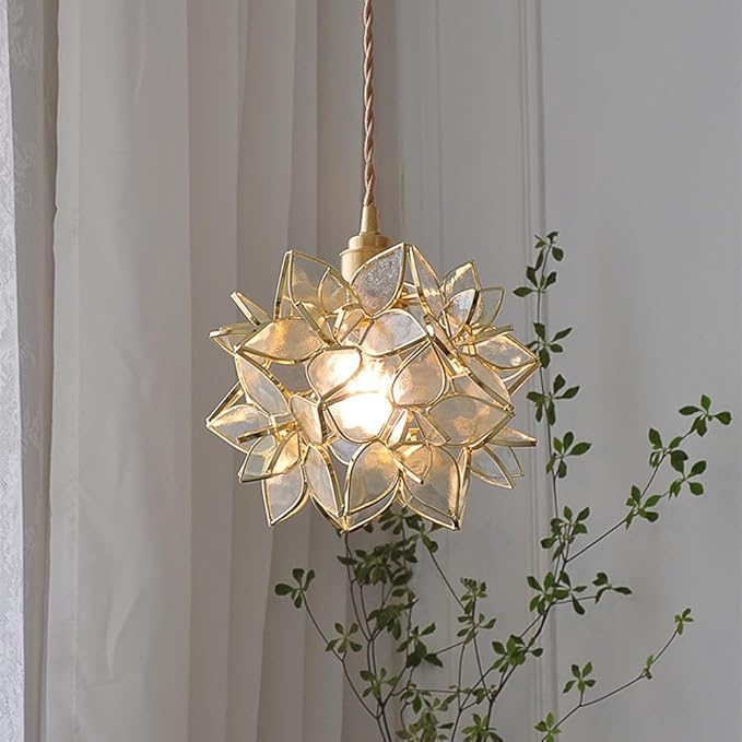 Glass Flower Pendant Lights Floral Petal Light Fixture Modern Hanging Lamp 7 Inch Mini Pendant Lighting for Kitchen Island - Clear Textured Glass Shade