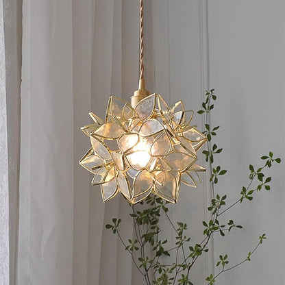 Glass Flower Pendant Lights Floral Petal Light Fixture Modern Hanging Lamp 7 Inch Mini Pendant Lighting for Kitchen Island - Clear Textured Glass Shade
