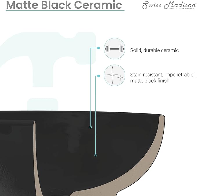 36" Ceramic Vanity Top with Three Faucet Holes in Matte Black