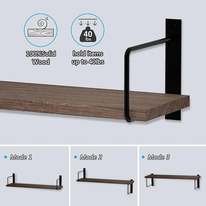 Floating Shelves - 24 Inch Wall Mounted Set of 3 Rustic Wood Shelves for Wall Decor and Living Room Storage (Brown)