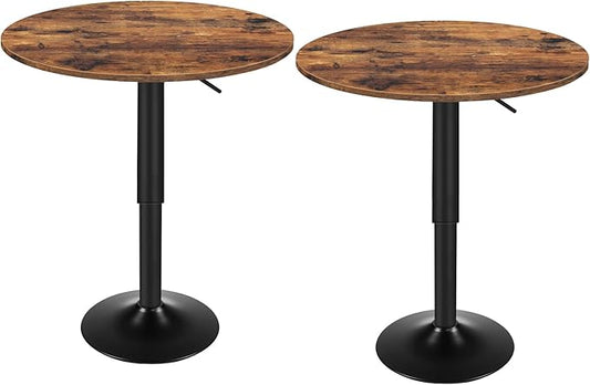 HOOBRO 2 Pcs Bar Table, Height-Adjustable Round Pub Table 27-35.4 Inches with Sturdy Base, Modern Style, Easy to Assemble, Suitable for Small Space, Rustic Brown and Black BF58BTP201G1