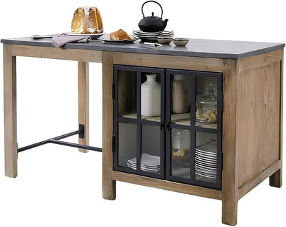 Island Table Farmhouse Kitchen Island with Cabinet Stone Top Wood Frame Freestanding Prep Table(Medium)