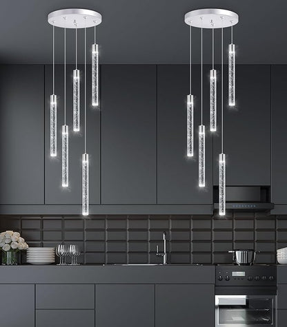 5-Lights Modern Crystal Chandelier for Dining Room LED Pendant Lights Kitchen Island Lighting Dimmable Ceiling Hanging 3000K-6000K