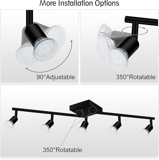 BoostArea 5 Light Track Lighting Fixtures Ceiling, Matte Black Kichen Track Lighting, Rotatable Light Heads, Adjustable Modern Directional Ceiling Light for Kitchen,No Bulbs