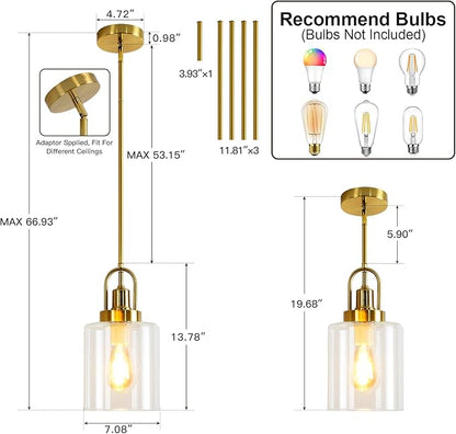 7" Modern Clean Glass Pendant Light Round Vintage Farmhouse Pendant Light Fixtures Mini Adjustable Rod Rustic Pendant Lights for Kitchen Island, Dining Room, Bedroom, Hallway, Entryway