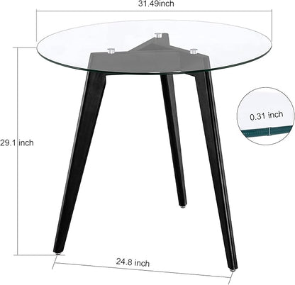 ivinta Round Glass Dining Table for 2-4 People, 31.5" Modern Circle Kitchen Table with Wood Legs for Dining Room Living Room or Restaurant, Space Saving, RD80 (Black)