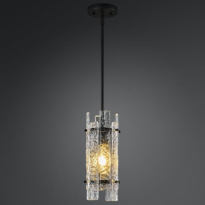 Modern Crystal Pendant Lighting Black Pendant Lights Mini Glass Chandeliers, Adjustable Pendant Light Fixture for Kitchen Island Bedroom Living Room Dining Room Corridor(1Pack)