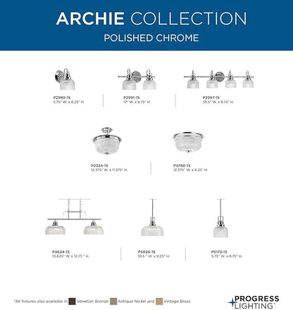 Progress Lighting 4-Light Clear Double Prismatic Glass Coastal Bath Vanity Light, Archie Collection, Indoor, P2997-15, Polished Chrome