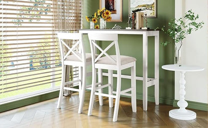 Farmhouse Dining Table Set,48" Rectangular Wood Bar Height Dining Set, Kitchen Breakfast Nook with 2 Upholstered Chairs for Small Places (Cherry+White/N*Bar)