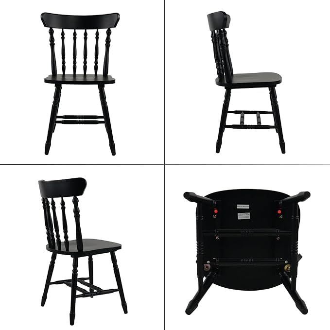 chairus Vintage Black Dining Chairs Set of 4, Farmhouse Windsor Wooden Dining Room Chairs with Turned Spindle Back & Legs, Traditional Colonial Armless Side Kitchen Chairs