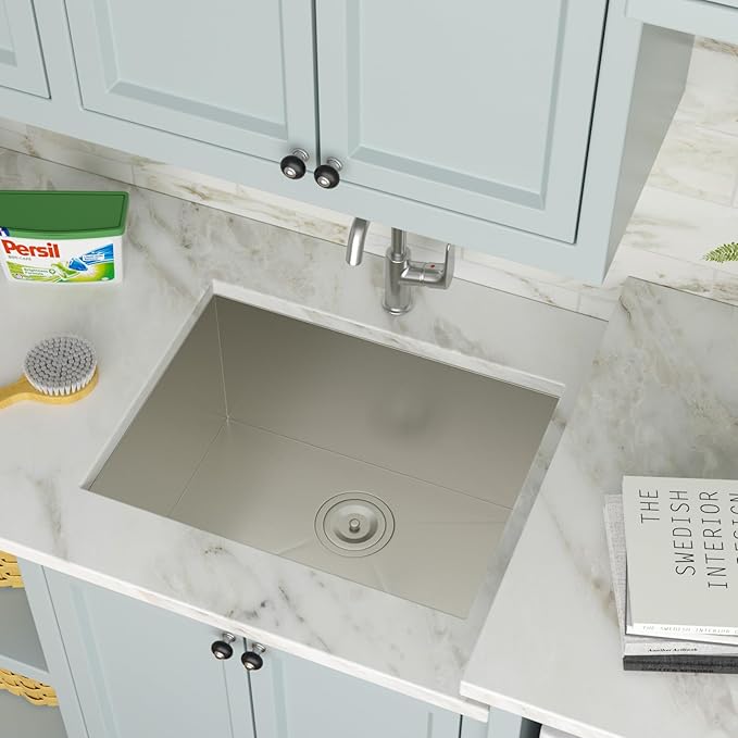 21 Inch Undermount Laundry Sink Utility 16 Gauge Stainless Steel Single Bowl 12 Inch Deep Under Counter Handmade Kitchen Sink Basin 21"x18"x12"