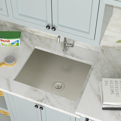 21 Inch Undermount Laundry Sink Utility 16 Gauge Stainless Steel Single Bowl 12 Inch Deep Under Counter Handmade Kitchen Sink Basin 21"x18"x12"