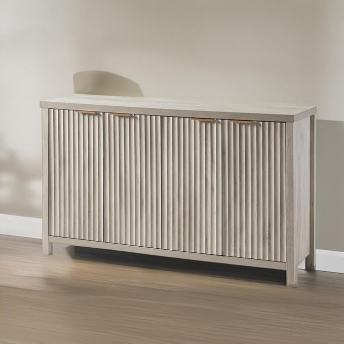 OAKHAM HOME Fluted Sideboard Buffet Cabinet with Storage, 56" Large Buffet Modern Credenza with Adjustable Shelves, Farmhouse Media Console Storage Cabinets for Living Room Entryway, Gray