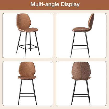 HOMMPA Counter Height Bar Stools Set of 3 Faux Leather 26'' Countertop Stool Chairs with Metal Legs Ergonomic Back Barstools for Kitchen Island Home Brown