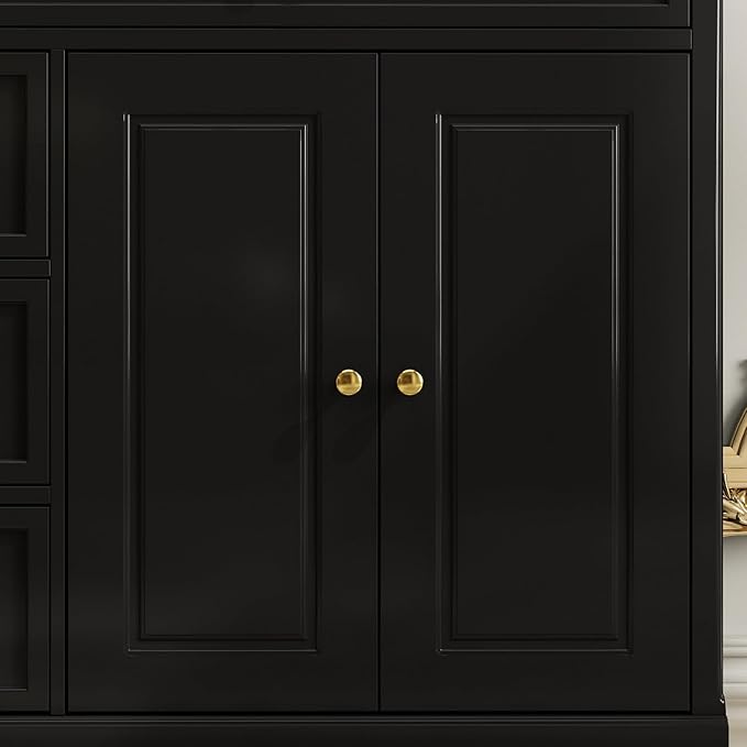 ECACAD Sideboard Buffet Cabinet with 4 Storage Compartments & 5 Drawers, Kitchen Console Table Storage Cabinet Coffee Bar for Living Room, Hallway, Black