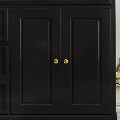 ECACAD Sideboard Buffet Cabinet with 4 Storage Compartments & 5 Drawers, Kitchen Console Table Storage Cabinet Coffee Bar for Living Room, Hallway, Black