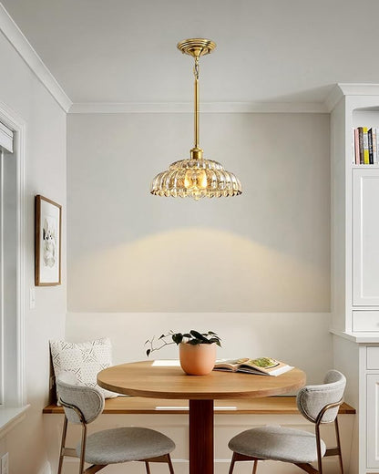 Elegant Amber Glass Pendant Lamp with Gold Base, Modern Chic Lighting Fixture for Living Room, Bedroom, and Office