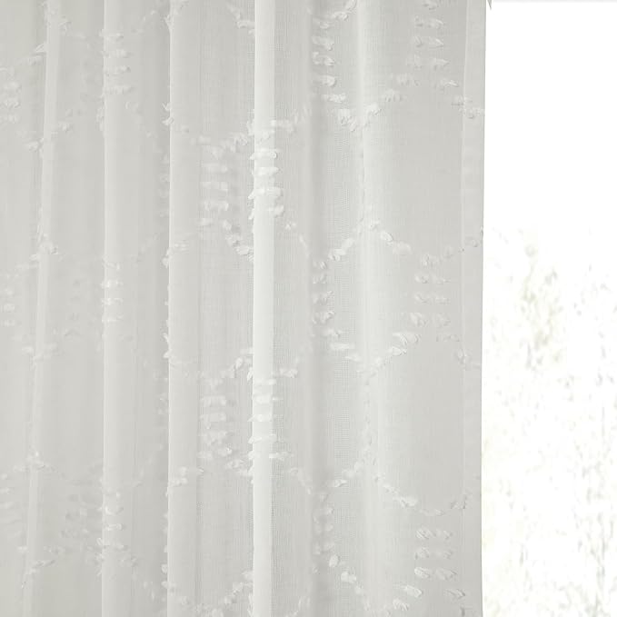 HPD Half Price Drapes Patterned Faux Linen Sheer Curtains for Living Room or Bedroom 50 X 108 (1 Panel), Rod Pocket Window Curtains for Bedroom, Marseille Shell