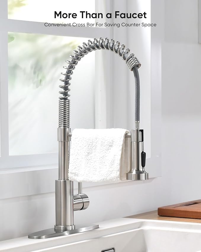 OWOFAN Kitchen Faucet with Pull Down Sprayer Industrial 1 Handle 1 Hole Or 3 Hole Faucet for Farmhouse Camper Laundry Utility Rv Wet Bar Sinks Stainless Steel Brushed Nickel