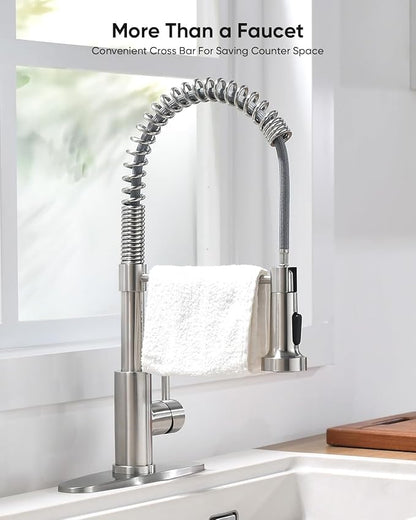 OWOFAN Kitchen Faucet with Pull Down Sprayer Industrial 1 Handle 1 Hole Or 3 Hole Faucet for Farmhouse Camper Laundry Utility Rv Wet Bar Sinks Stainless Steel Brushed Nickel