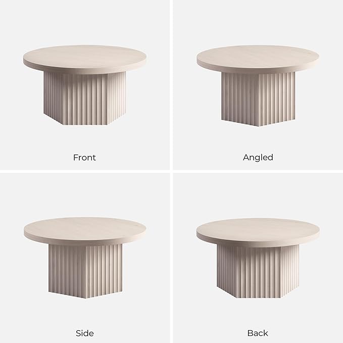 SICOTAS 32" Modern Round Coffee Table, Mid Century Fluted Coffee Table with Storage, Accent Center Table for Living Room, Small Space, Apartment, White Alder