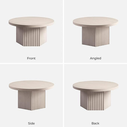 SICOTAS 32" Modern Round Coffee Table, Mid Century Fluted Coffee Table with Storage, Accent Center Table for Living Room, Small Space, Apartment, White Alder