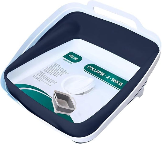 FOSJGO 2.4 Gal(9L) Collapsible Dish Basin with Drain Plug,Space Saving Multiuse Foldable Sink Tub,Dishpan,Kitchen Sink for Camping,Plastic Tub,Vegetable Washing,RV