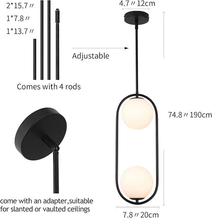 SeeU Modern Style Pendant Lighting Mid Century Pendant Light Fixture Hanging Lighting Fixture Vintage Style with White Globe Glass Lampshade Pendant Chandelier for Kitchen Island Dining Room Bedroom