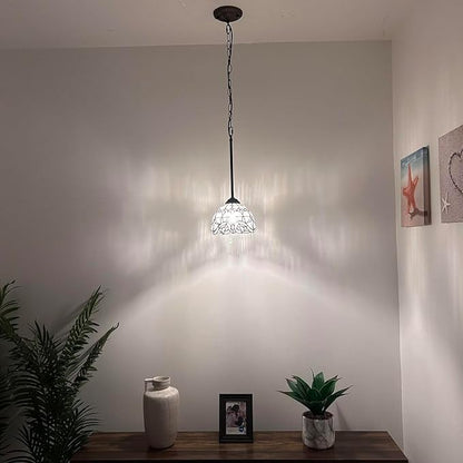 Tiffany Mini Hanging Lights White Stained Glass Baroque Style Lavender LED Bulb Included for Kitchen Island Counter Dining Room Hallway Hotel Café 8" W*60" H