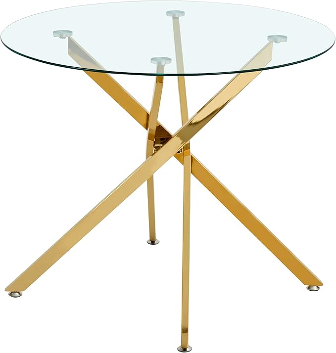 Round Glass Dining Table,Glass Dining Room Table with Metal Legs, Modern Glass Kitchen Table for Home, Kitchen, Dining Room