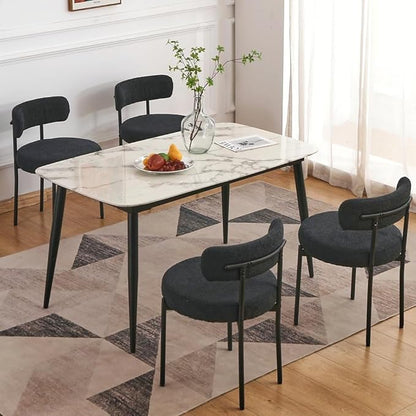 EDWELL Black Boucle Dining Chairs Set of 2, Mid Century Modern Kitchen Dining Chairs with 3.94” Cushions and Metal Legs, Round Upholstered Boucle Chairs for Kitchen, Living Room