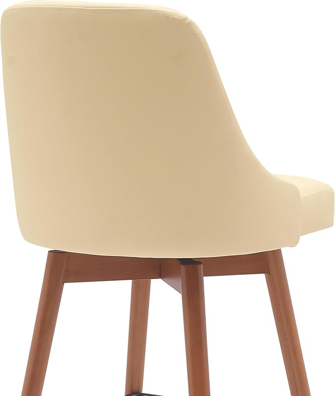 Armen Living Sicily Modern Farmhouse 26" Seat Height Swivel Walnut Wood Bar Stool for Kitchen Island Counter in Cream Faux Leather