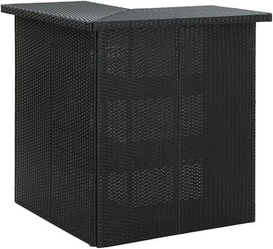Corner Bar Table with 3 Storage Shelves Modern Black Synthetic Rattan Counter Height Dining Table for Small Spaces Kitchen Island Indoor Outdoor Use