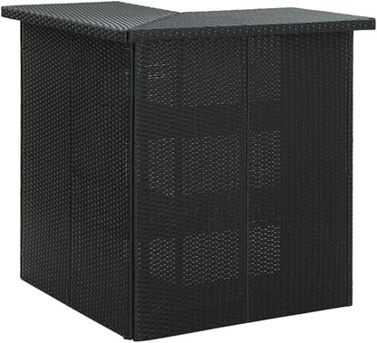 Modular Bar Table Black Rattan 39.4 x 19.7 in Top, Steel Frame, 3-Tier Storage, Matte Finish, Indoor Outdoor Counter Height Dining Table for Patio Kitchen Dining Room