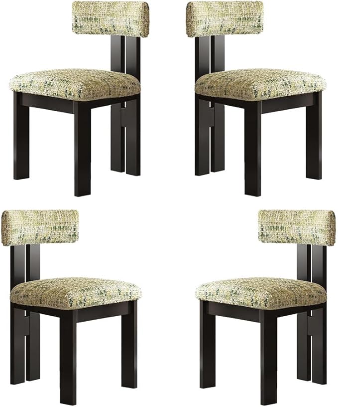 Upholstered Dining Chairs Set of 4, Rustic Kitchen Island Chair withHigh Back Rubber Wood Frame, Mid Century Modern Dinning Chairs for Dinner, Living Room, Restaurant, Black–Light Green Chenille