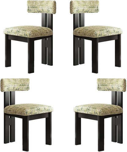 Upholstered Dining Chairs Set of 4, Rustic Kitchen Island Chair withHigh Back Rubber Wood Frame, Mid Century Modern Dinning Chairs for Dinner, Living Room, Restaurant, Black–Light Green Chenille