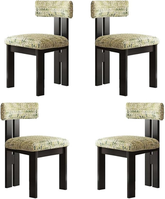 Upholstered Dining Chairs Set of 4, Rustic Kitchen Island Chair withHigh Back Rubber Wood Frame, Mid Century Modern Dinning Chairs for Dinner, Living Room, Restaurant, Black–Light Green Chenille